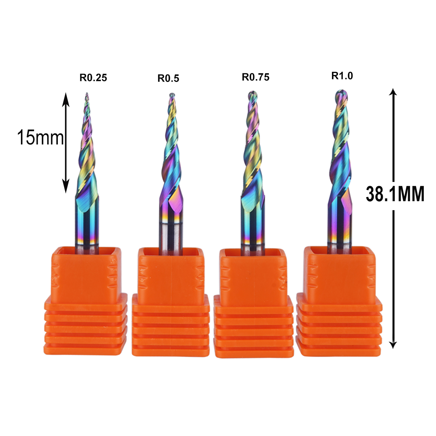 End Mill Set - DREANIQUE 4 ピース/セット 2 フルートボールエンドミル、円錐形の先端 R0.25mm-1.0mm