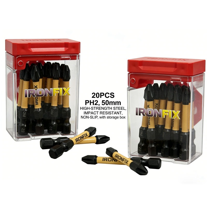 Drill Bit Set - 耐久性に優れたPH2ドライバービット20個入り。高硬度S2鋼製で、磁性のある先端を備え、電動ドライバー用ドリルビットセットや各種工具に最適。