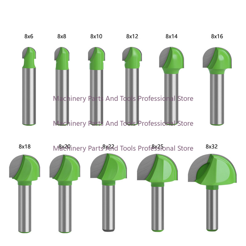 Carbide End Mill - ラウンドボトムオーバーノーズルータービットセット 超硬ボールエンドミル 8mm 木工用 Rコーナー ハーフラウンド