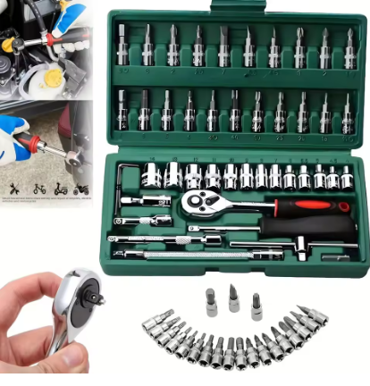 Cnc Bits - 46ピース ドライブソケットセット 1/4インチ ラチェットレンチセット メカニックツールキット 自動車修理用
