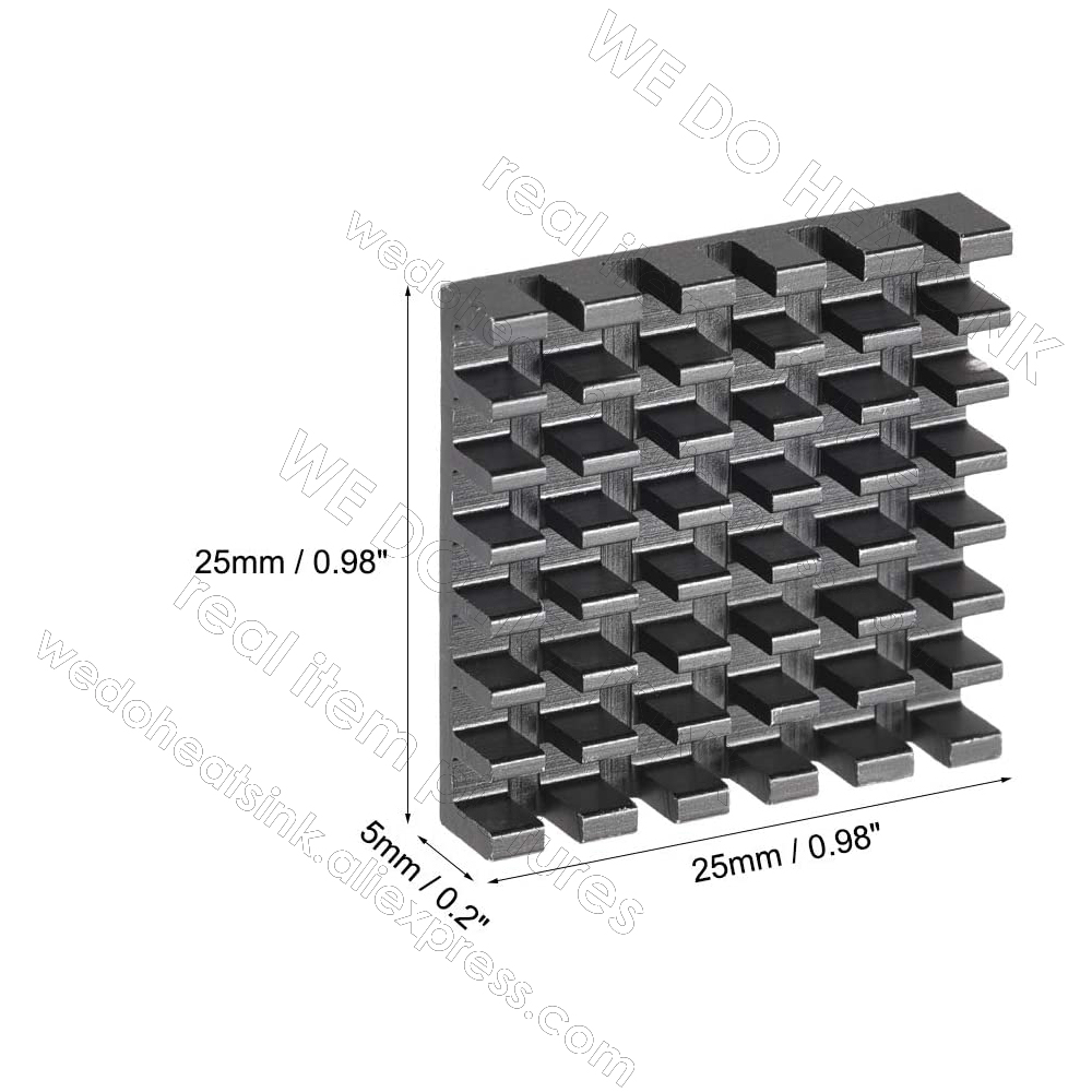 25x25x5mm ブラックヒートシンク、熱伝導性接着テープ - Aluminium Extrusion のレビューと価格