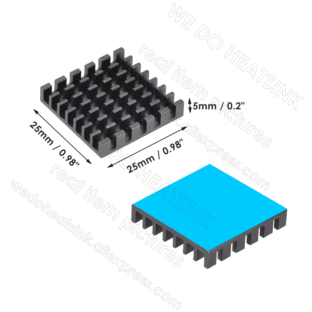 25x25x5mm ブラックヒートシンク、熱伝導性接着テープ - Aluminium Extrusion のレビューと価格