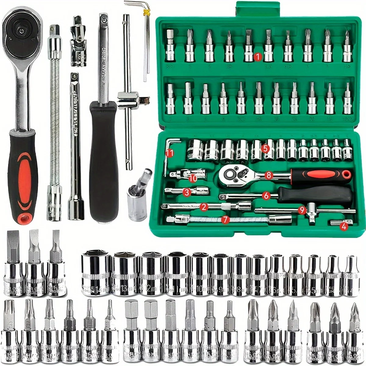 46ピース ドライブソケットセット 1/4インチ ラチェット - Cnc Bits のレビューと価格